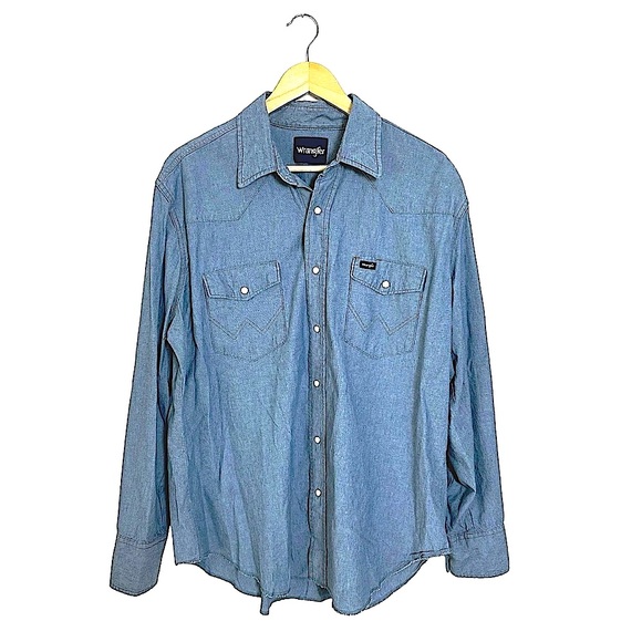 Wrangler Other - Wrangler Pearl Snap Chambray Western Shirt Men’s Size XL Blue